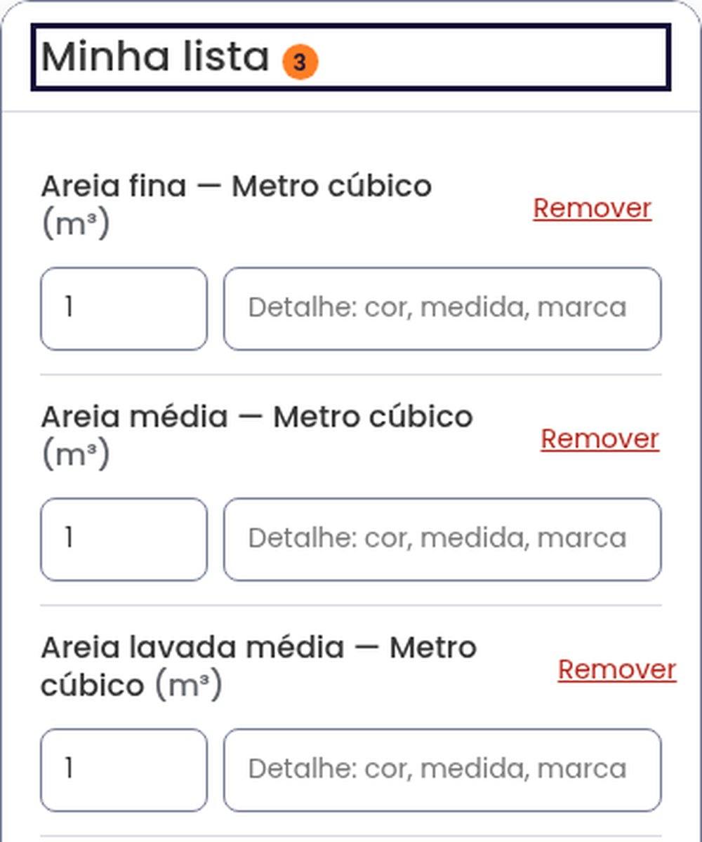 Painel Minha lista com itens e quantidades